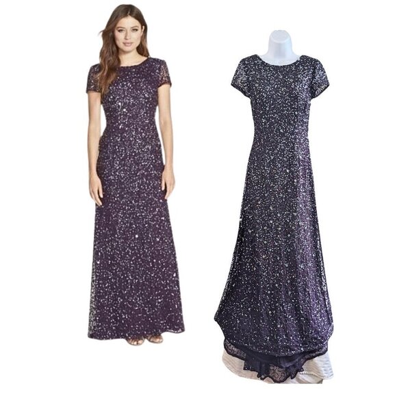 Adrianna Papell Dresses & Skirts - NWT ADRIANNA PAPELL Amethyst Scoop Back All Over Sequin Cap Sleeve Gown Size 4P
